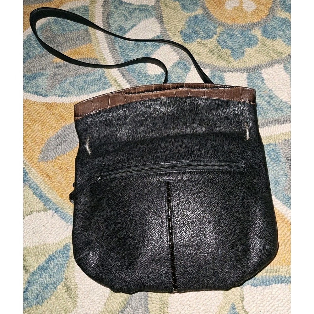 BRIGHTON Vintage Black& BROWN Leather Croc Embossed Handbag - Picture 3 of 5